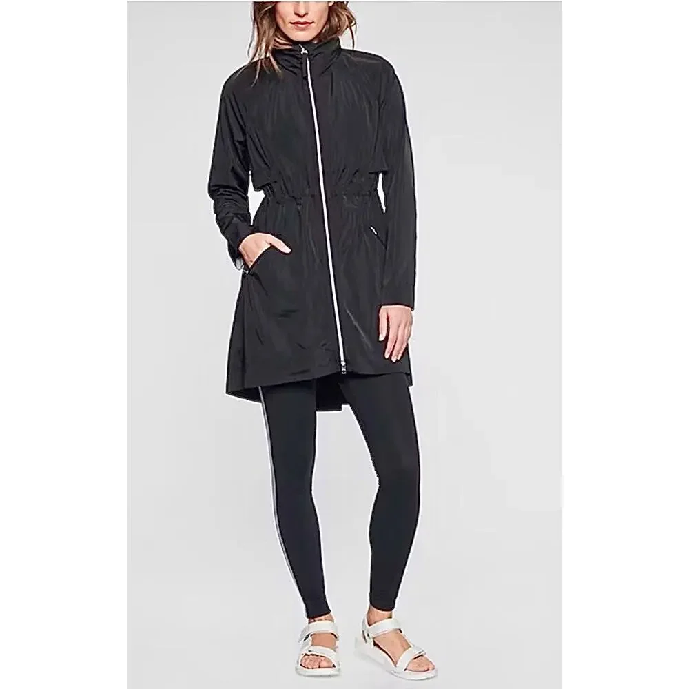 Athleta Rain Drop Jacket Black Anorak Cinch Waist Size L - Picture 2 of 14